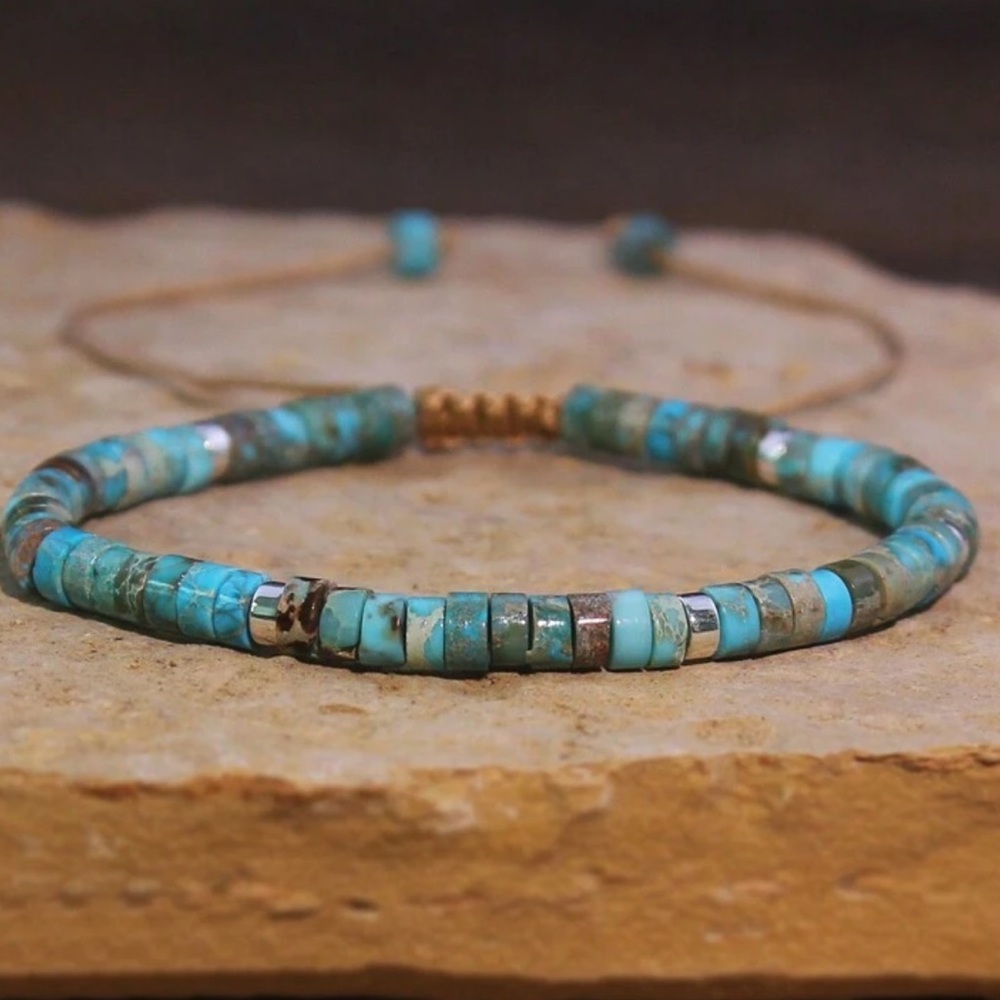 Turquoise Beaded Stretch Bracelet - Women's Blue Boho Jewelry NWOT UNISEX
